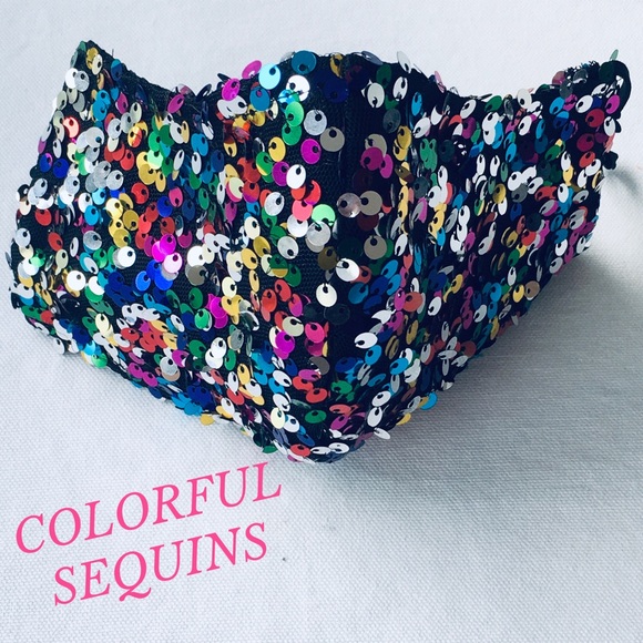 HAND CRAFTED SEQUIN FACE MASK BLING RAINBOW - Picture 4 of 11